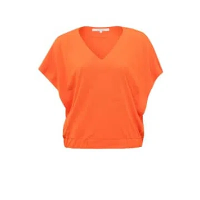 Yaya Sleeveless Linen Top With V-neck And Elastic Waistband In Orange