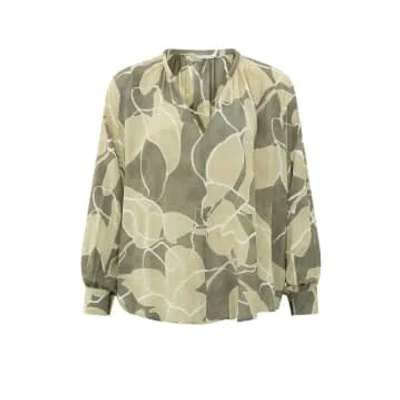 Yaya Supple Top With V-neck, Long Sleeves And Print In Green