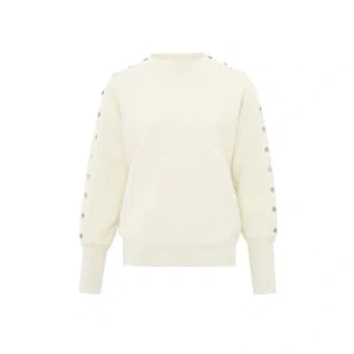Yaya Jumper With Boatneck, Long Sleeves And Button Details |ivory White Melange