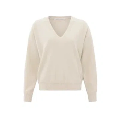 Yaya Sweater With V Neckline And Dropped Shoulders | Gray Morn Beige In Neturals