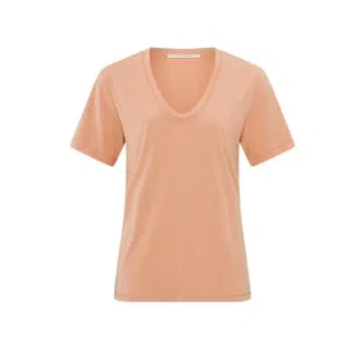 Yaya T-shirt With Rounded V-neck And Short Sleeves | Dusty Coral Orange In Pink