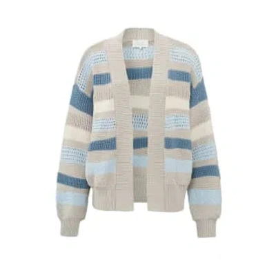Yaya Textured Cardigan With Knitted Stripes | Wind Chime Beige Dessin In Neturals
