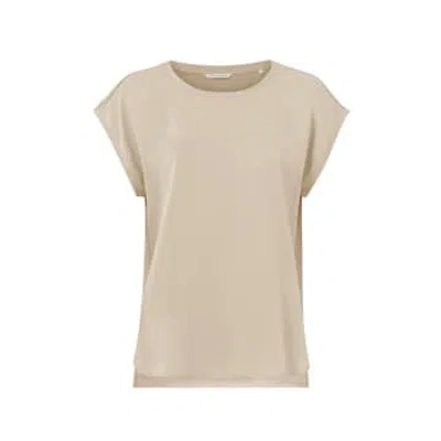 Yaya Top With Round Neck In Fabric Mix | White Pepper Beige