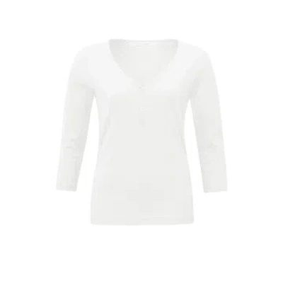 Yaya Top With V Neckline And Button Detail | Pure White