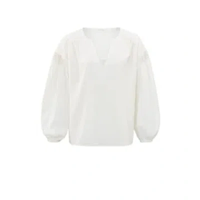 Yaya V-neck Blouse, Long Sleeves And Shoulder Details | Blanc De Blanc White