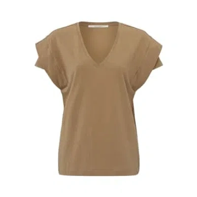 Yaya V-neck Double Sleeve T-shirt Tannin Brown