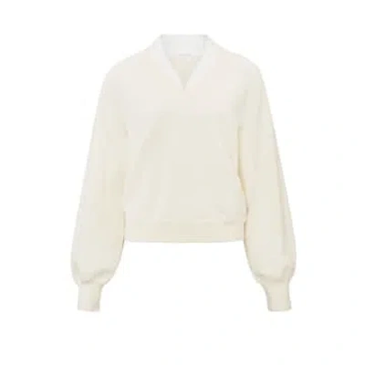 Yaya V-neck With Woven Detail Sweater Ls | Ivory Melange In White