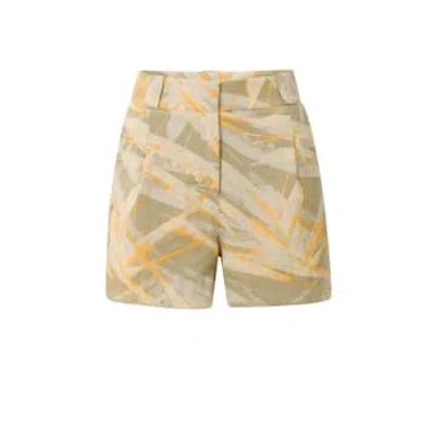 Yaya Woven Shorts With High Waist, Pockets, Zip Fly And Print In Green