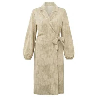 Yaya Wrap Dress With Long Balloon Sleeves | Summer Sand Dessin In Neutrals