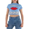 Yazbukey Ladies T-shirt Light Blue Goddess Croptop Cotton