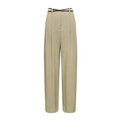 Ych Belted Pleated Trousers In Neutral