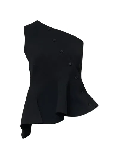 Ych Button One-shoulder Top In Black