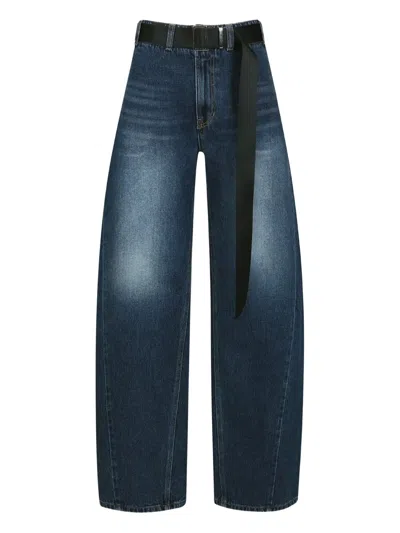 Ych Curved Belted Jeans In Blue