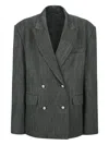 Ych Double-breasted Button-detail Jacket In Gray