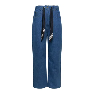Ych Drawstring Elastic Waist Jeans In Blue