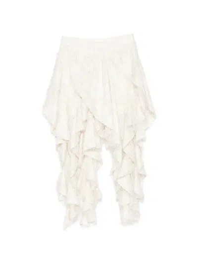 Ych Fringed Asymmetric-hem Mini Skirt In White