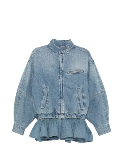 Ych Peplum-hem Denim Jacket In Blue