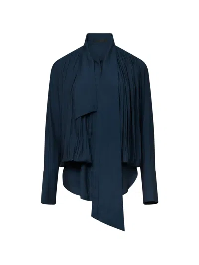 Ych Pleated Tie Shirt In Blue