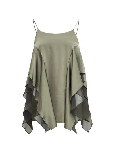 Ych Ruffled Spaghetti-strap Top In Green