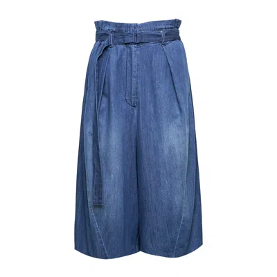 Ych Ruffled Waist Denim Skirt In Blue