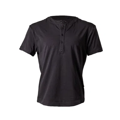Y.chroma Men's Black / Grey Buffed Cotton Short-sleeve Henley Obsidian Gray
