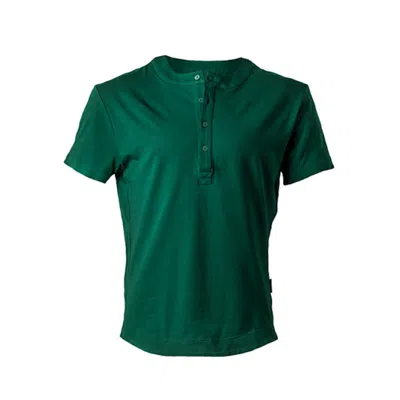 Y.chroma Men's Buffed Cotton Short-sleeve Henley British Green