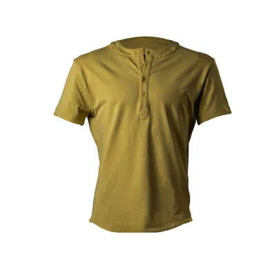 Y.chroma Men's Buffed Cotton Short-sleeve Henley Royal Gold