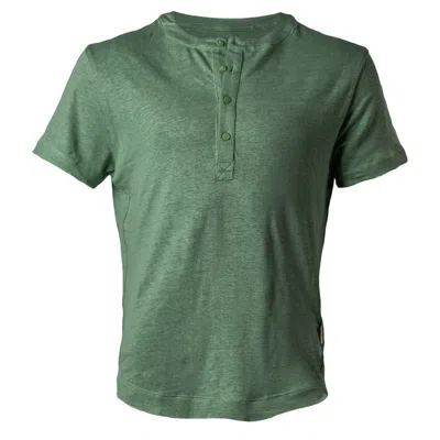 Y.chroma Men's Green Greek Linen Short-sleeve Henley Basil