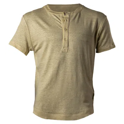 Y.chroma Men's Neutrals Greek Linen Short-sleeve Henley Soybean