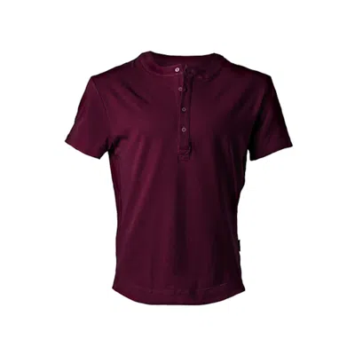 Y.chroma Men's Pink / Purple Buffed Cotton Short-sleeve Henley Italian Plum