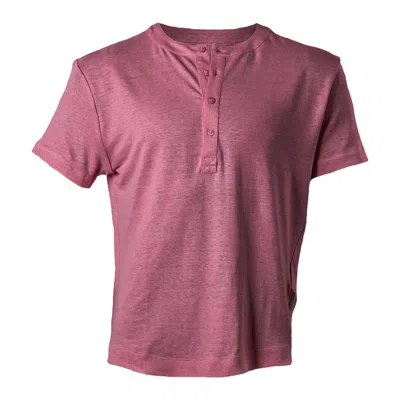 Y.chroma Men's Pink / Purple Greek Linen Short-sleeve Henley Quartz Pink