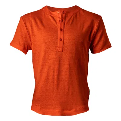 Y.chroma Men's Red / Yellow / Orange Greek Linen Short-sleeve Henley Aperol Orange