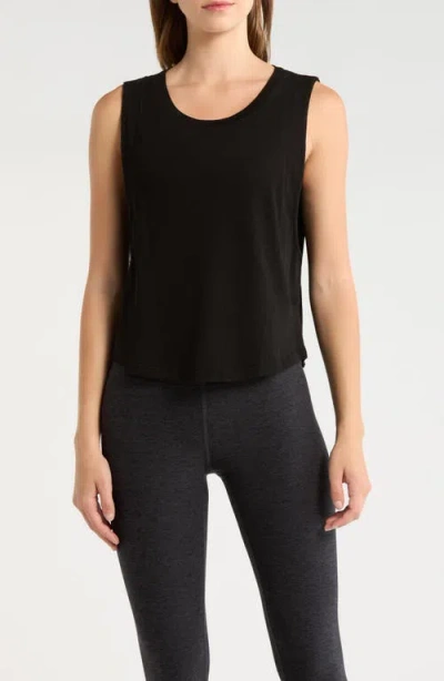 Year Of Ours Flow Crop Cotton Muscle Tank In Black