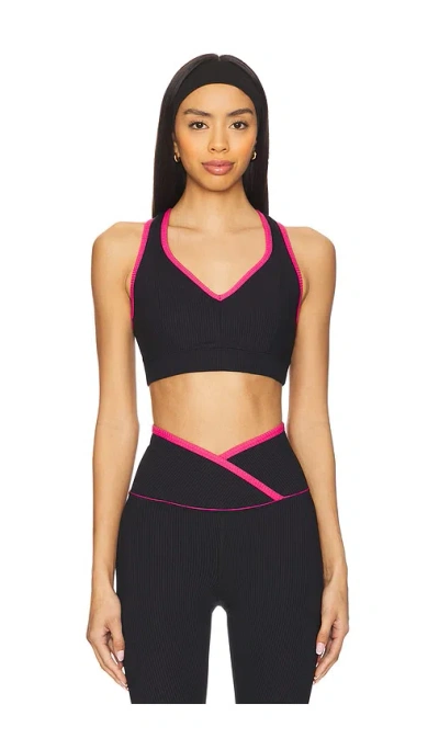 Year Of Ours Ribbed V Bra In Black & Magenta