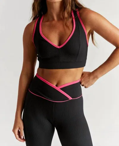 Year Of Ours Ribbed V Bra In Black/magenta