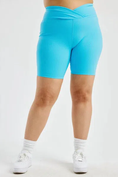 Year Of Ours Ribbed V-waist Biker Short In Pisces Blue In Multi