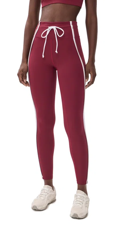 Year Of Ours Sport Double Lines Leggings Maroon/white/tan In Burgundy