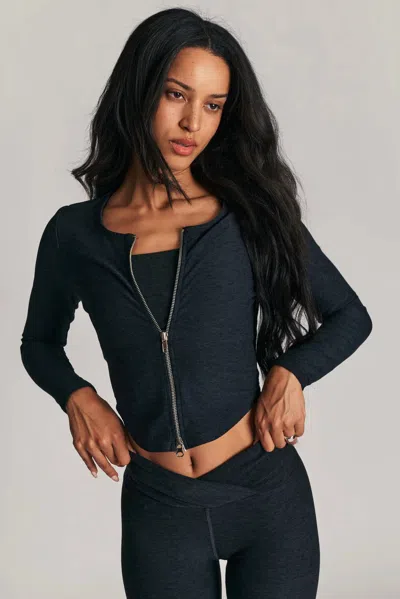 Year Of Ours Stretch Zip Up Cardigan In Black