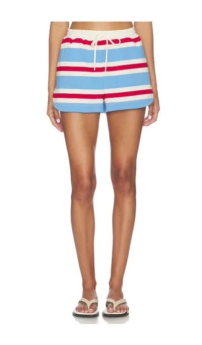 Year Of Ours Striped Cotton Jersey Shorts In Blue