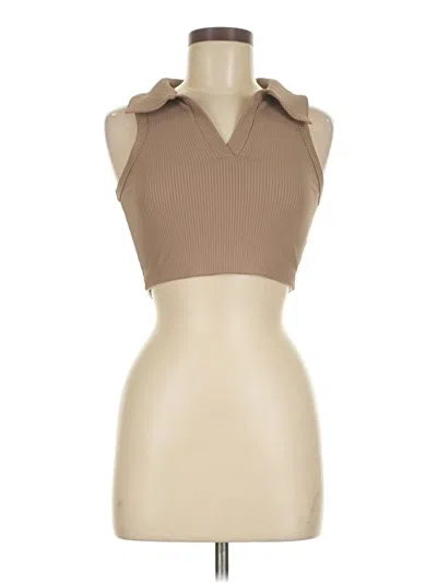 Pre-owned Year Of Ours Tank Top Tan Solid Pattern Halter Neckline Tops In Brown