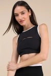 Year Of Ours Two Tone Black And White Cutout Sports Bra In Black