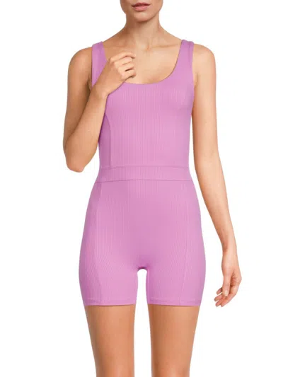 Year Of Ours Women's Johanna Ribbed Bike Romper In Flamingo Pink