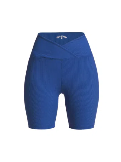 Year Of Ours Women's Rib-knit V-waist Bike Shorts In Blue Flame