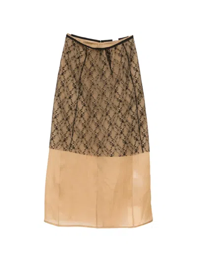 Yeareast Lace-panel Midi Skirt In Pattern