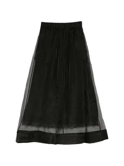 Yeareast Sheer-panel Lace-trim Skirt In Black