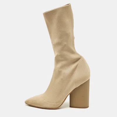 Yeezy Beige Knit Fabric Season 4 Sock Boots In Brown