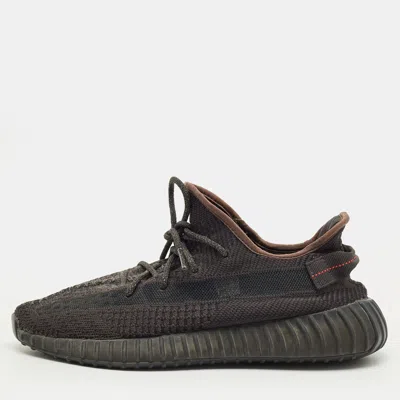 Yeezy Black Knit Fabric Boost 350 V2 Lace Up Sneakers In Brown