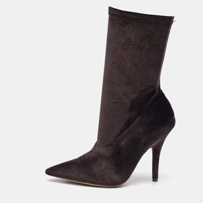 Yeezy Brown Velvet Season 5 Mid Calf Boots In Multi