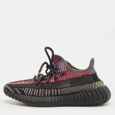 Yeezy Multicolor Knit Fabric Boost 350 V2 Lace Up Sneakers In Black