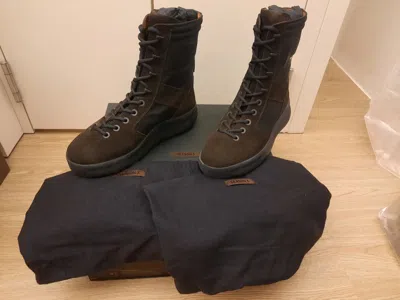 Pre-owned Yeezy New Season 3 Onyx Nylon And Suede Military Boots In Brown